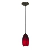 Foto para 100w Merlot Glass Pendant E-26 A-19 Incandescent Dry Location Oil Rubbed Bronze Red Sky Glass 8"Ø3.5" (CAN 1.25"Ø5.25")