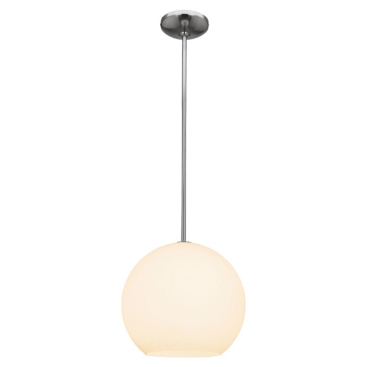 Foto para 100w Nitrogen E-26 A-19 Incandescent Dry Location Brushed Steel Opal Ball Pendant 10.5" (CAN 1.25"Ø5.25")