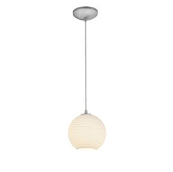 Foto para 100w S Japanese Lantern Glass Pendant E-26 A-19 Incandescent Dry Location Brushed Steel White Lined Glass 8"Ø8" (CAN 1.25"Ø5.25")