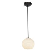 Foto para 100w S Japanese Lantern Glass Pendant E-26 A-19 Incandescent Dry Location Oil Rubbed Bronze White Lined Glass 8"Ø8" (CAN 1.25"Ø5.25")