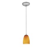 Foto para 100w Sherry Glass Pendant E-26 A-19 Incandescent Dry Location Brushed Steel Amber Glass 6"Ø4.5" (CAN 1.25"Ø5.25")