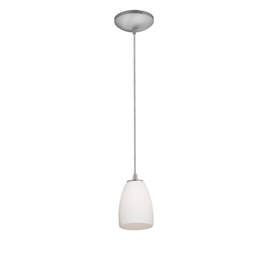 Foto para 100w Sherry Glass Pendant E-26 A-19 Incandescent Dry Location Brushed Steel Opal Glass 6"Ø4.5" (CAN 1.25"Ø5.25")