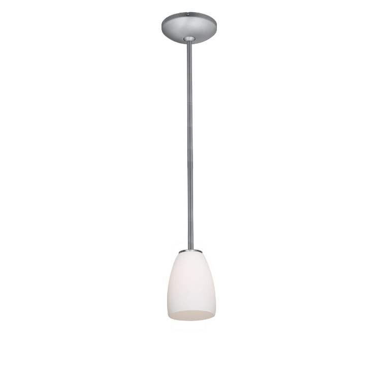 Foto para 100w Sherry Glass Pendant E-26 A-19 Incandescent Dry Location Brushed Steel Opal Glass 6"Ø4.5" (CAN 1.25"Ø5.25")