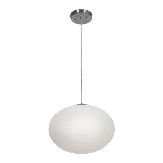 Foto para 120w (2 x 60) Callisto E-26 A-19 Incandescent Damp Location Brushed Steel Opal Ribbed OPL Glass Pendant (CAN 0.9"Ø5.25")