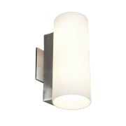 Picture of 120w (2 x 60) Tabo E-12 B-10 Incandescent Damp Location Brushed Steel Opal Wall & Vanity 4.9"x11.8"