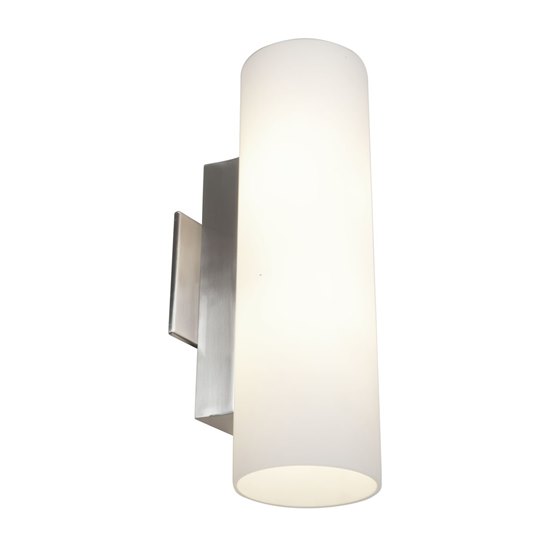 Picture of 120w (2 x 60) Tabo E-12 B-10 Incandescent Damp Location Brushed Steel Opal Wall & Vanity 4.9"x15.5"