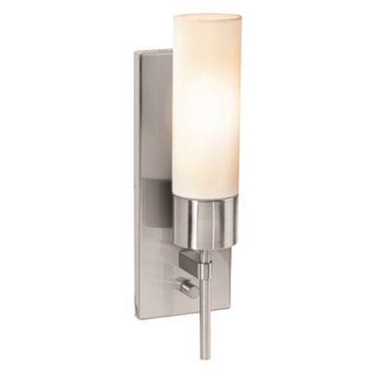 Foto para 13w Iron GU-24 Spiral Fluorescent Damp Location Brushed Steel Opal Wall Fixture with On/Off Switch (CAN 11.5"x4.25"x0.75")