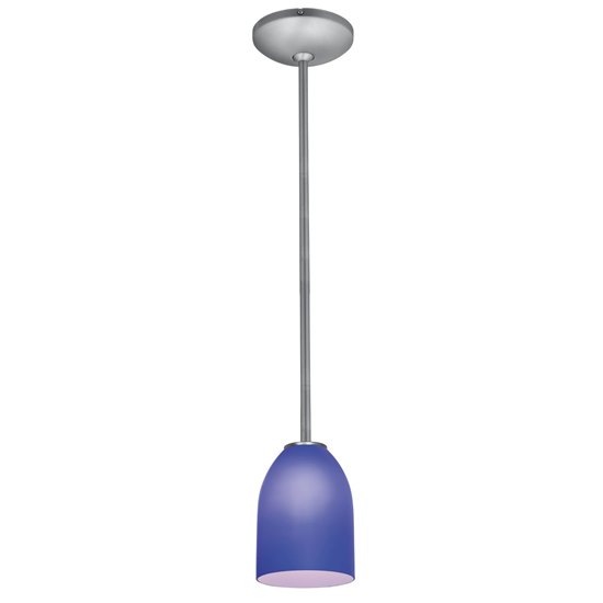 Picture of 18w Bordeaux Glass Pendant GU-24 Spiral Fluorescent Dry Location Brushed Steel Cobalt Glass 7.5"Ø5.25" (CAN 1.25"Ø5.25")