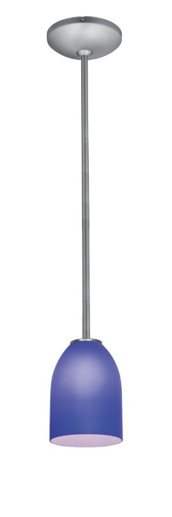 Foto para 18w Bordeaux Glass Pendant GU-24 Spiral Fluorescent Dry Location Brushed Steel Cobalt Glass 7.5"Ø5.25" (CAN 1.25"Ø5.25")