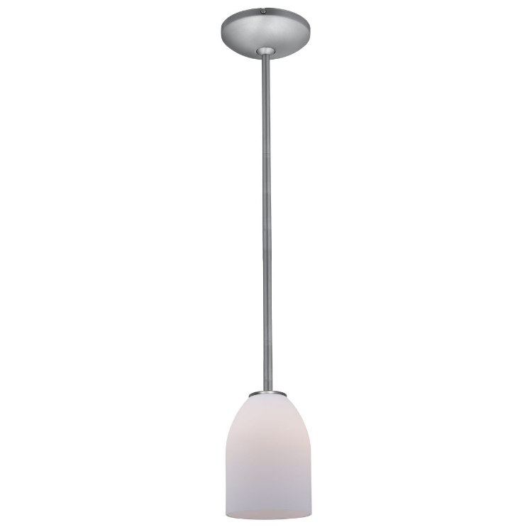 Foto para 18w Bordeaux Glass Pendant GU-24 Spiral Fluorescent Dry Location Brushed Steel Opal Glass 7.5"Ø5.25" (CAN 1.25"Ø5.25")