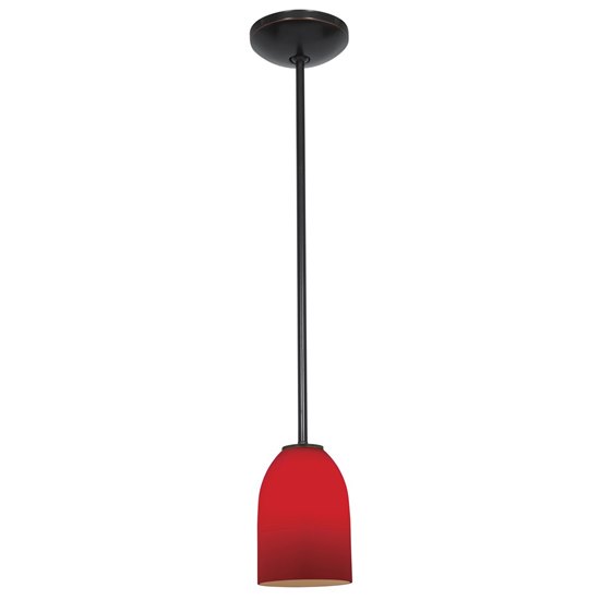 Picture of 18w Bordeaux Glass Pendant GU-24 Spiral Fluorescent Dry Location Oil Rubbed Bronze Red Glass 7.5"Ø5.25" (CAN 1.25"Ø5.25")