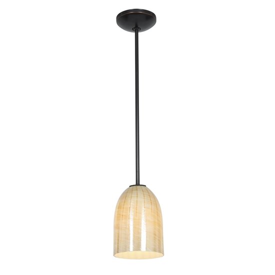 Picture of 18w Bordeaux Glass Pendant GU-24 Spiral Fluorescent Dry Location Oil Rubbed Bronze Wicker Amber Glass 7.5"Ø5.25" (CAN 1.25"Ø5.25")