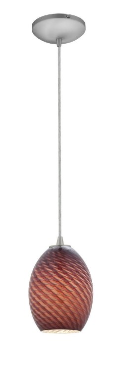 Foto para 18w Brandy FireBird Glass Pendant GU-24 Spiral Fluorescent Dry Location Brushed Steel Plum Firebird Glass 9"Ø6" (CAN 1.25"Ø5.25")