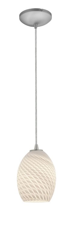 Foto para 18w Brandy FireBird Glass Pendant GU-24 Spiral Fluorescent Dry Location Brushed Steel White Firebird Glass 9"Ø6" (CAN 1.25"Ø5.25")