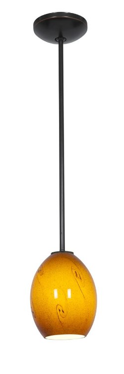 Foto para 18w Brandy FireBird Glass Pendant GU-24 Spiral Fluorescent Dry Location Oil Rubbed Bronze Amber Sky Glass 9"Ø6" (CAN 1.25"Ø5.25")