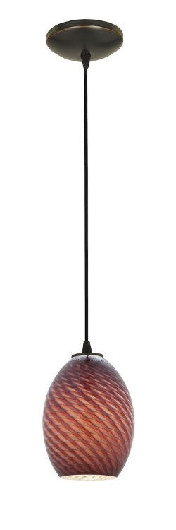 Foto para 18w Brandy FireBird Glass Pendant GU-24 Spiral Fluorescent Dry Location Oil Rubbed Bronze Plum Firebird Glass 9"Ø6" (CAN 1.25"Ø5.25")