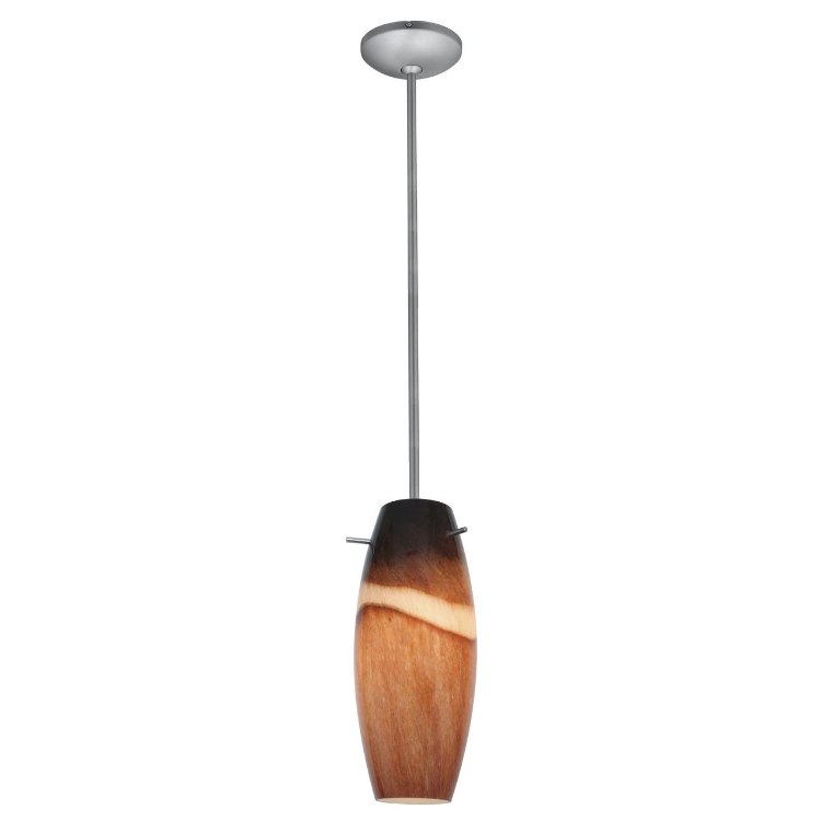 Foto para 18w Cabernet Glass Pendant GU-24 Spiral Fluorescent Dry Location Brushed Steel Amber Slate Glass 12"Ø4.9" (CAN 1.25"Ø5.25")