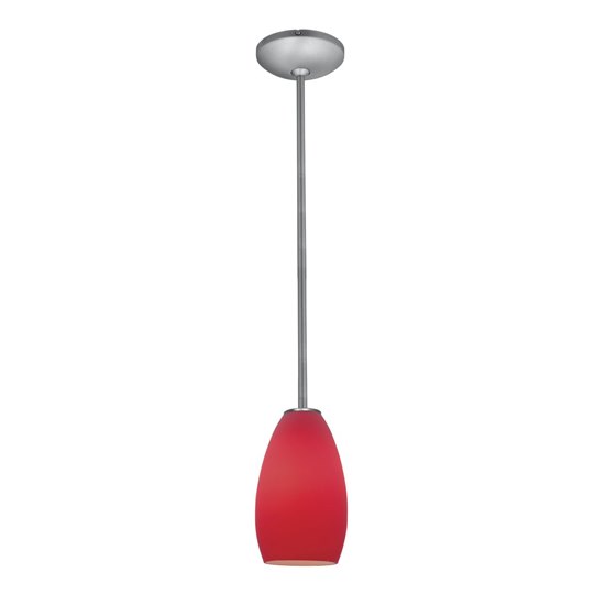 Picture of 18w Champagne Glass Pendant GU-24 Spiral Fluorescent Dry Location Brushed Steel Red Glass 9"Ø5" (CAN 1.25"Ø5.25")