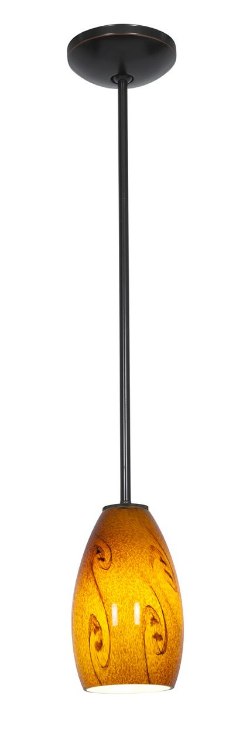 Foto para 18w Champagne Glass Pendant GU-24 Spiral Fluorescent Dry Location Oil Rubbed Bronze Amber Sky Glass 9"Ø5" (CAN 1.25"Ø5.25")