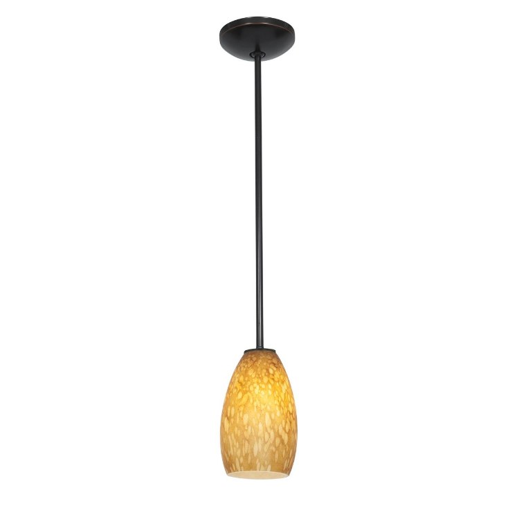 Foto para 18w Champagne Glass Pendant GU-24 Spiral Fluorescent Dry Location Oil Rubbed Bronze Amber Stone Glass 9"Ø5" (CAN 1.25"Ø5.25")