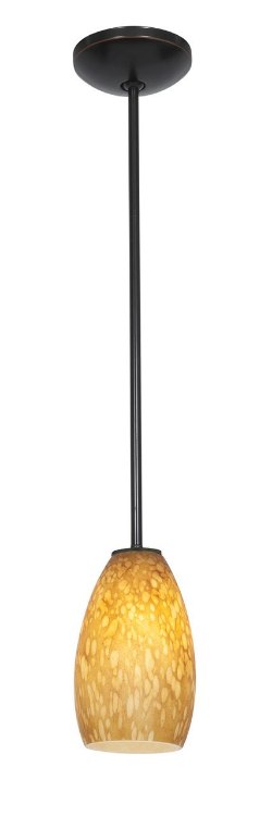 Foto para 18w Champagne Glass Pendant GU-24 Spiral Fluorescent Dry Location Oil Rubbed Bronze Amber Stone Glass 9"Ø5" (CAN 1.25"Ø5.25")