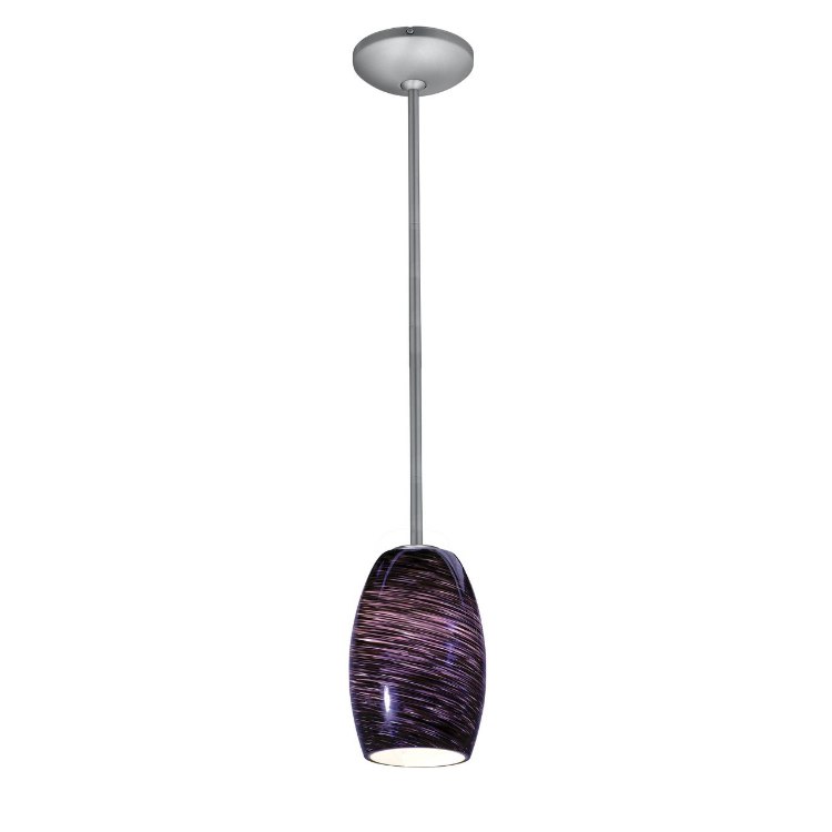Foto para 18w Chianti Glass Pendant GU-24 Spiral Fluorescent Dry Location Brushed Steel Purple Swirl Glass 7.25"Ø4.75" (CAN 1.25"Ø5.25")