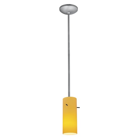 Foto para 18w Cylinder Glass Pendant GU-24 Spiral Fluorescent Dry Location Brushed Steel Amber Glass 10"Ø4" (CAN 1.25"Ø5.25")