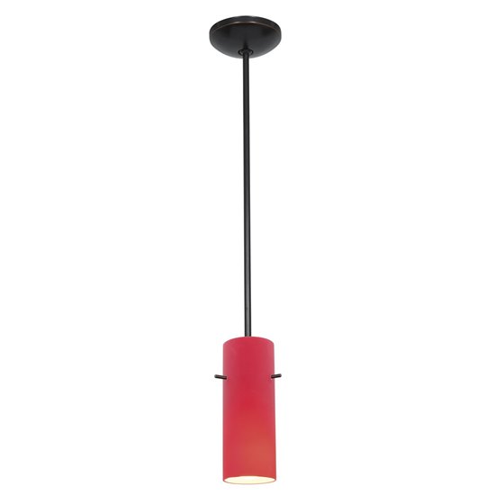 Foto para 18w Cylinder Glass Pendant GU-24 Spiral Fluorescent Dry Location Oil Rubbed Bronze Red Glass 10"Ø4" (CAN 1.25"Ø5.25")