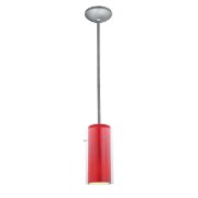 Picture of 18w Glass`n Glass  Cylinder Pendant GU-24 Spiral Fluorescent Dry Location Brushed Steel Clear Red Glass 10"Ø4.5" (CAN 1.25"Ø5.25")