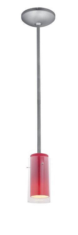 Foto para 18w Glass`n Glass  Cylinder Pendant GU-24 Spiral Fluorescent Dry Location Brushed Steel Clear Red Glass 10"Ø4.5" (CAN 1.25"Ø5.25")