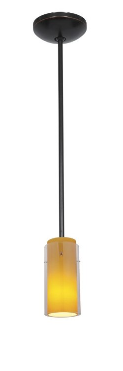 Foto para 18w Glass`n Glass  Cylinder Pendant GU-24 Spiral Fluorescent Dry Location Oil Rubbed Bronze Clear Amber Glass 10"Ø4.5" (CAN 1.25"Ø5.25")