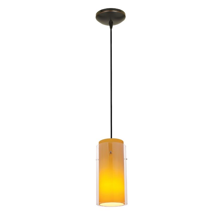 Foto para 18w Glass`n Glass  Cylinder Pendant GU-24 Spiral Fluorescent Dry Location Oil Rubbed Bronze Clear Amber Glass 10"Ø4.5" (CAN 1.25"Ø5.25")