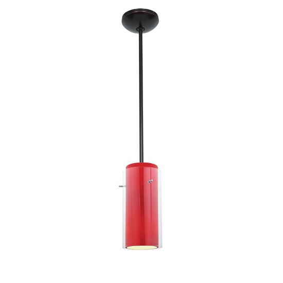 Foto para 18w Glass`n Glass  Cylinder Pendant GU-24 Spiral Fluorescent Dry Location Oil Rubbed Bronze Clear Red Glass 10"Ø4.5" (CAN 1.25"Ø5.25")