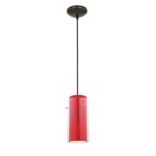 Picture of 18w Glass`n Glass  Cylinder Pendant GU-24 Spiral Fluorescent Dry Location Oil Rubbed Bronze Clear Red Glass 10"Ø4.5" (CAN 1.25"Ø5.25")