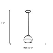 Picture of 18w L Japanese Lantern Glass Pendant GU-24 Spiral Fluorescent Dry Location Oil Rubbed Bronze White Lined Glass 12"Ø12" (CAN 1.25"Ø5.25")