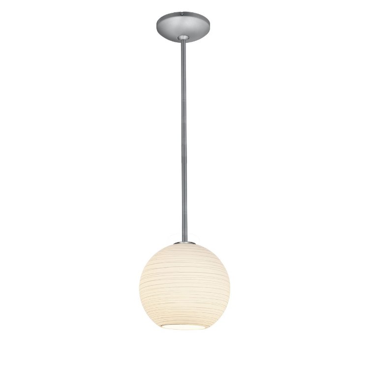 Foto para 18w M Japanese Lantern Glass Pendant GU-24 Spiral Fluorescent Dry Location Brushed Steel White Lined Glass 10"Ø10" (CAN 1.25"Ø5.25")