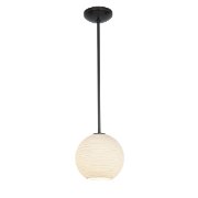 Foto para 18w M Japanese Lantern Glass Pendant GU-24 Spiral Fluorescent Dry Location Oil Rubbed Bronze White Lined Glass 10"Ø10" (CAN 1.25"Ø5.25")