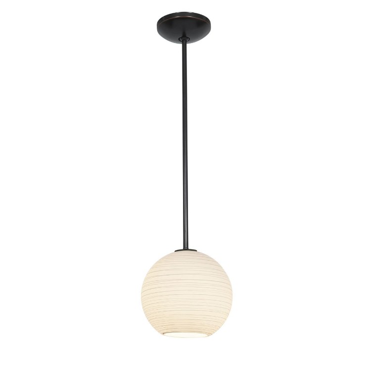 Foto para 18w M Japanese Lantern Glass Pendant GU-24 Spiral Fluorescent Dry Location Oil Rubbed Bronze White Lined Glass 10"Ø10" (CAN 1.25"Ø5.25")