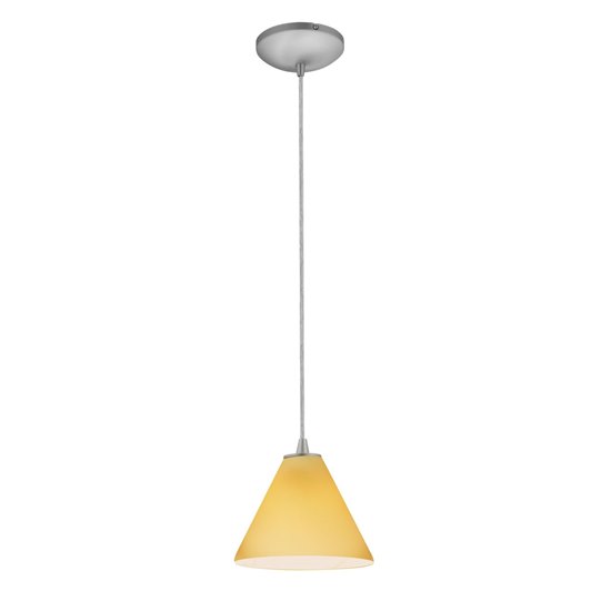 Picture of 18w Martini Glass Pendant GU-24 Spiral Fluorescent Dry Location Brushed Steel Amber Glass 6"Ø7" (CAN 1.25"Ø5.25")