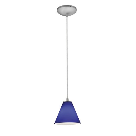 Picture of 18w Martini Glass Pendant GU-24 Spiral Fluorescent Dry Location Brushed Steel Cobalt Glass 6"Ø7" (CAN 1.25"Ø5.25")