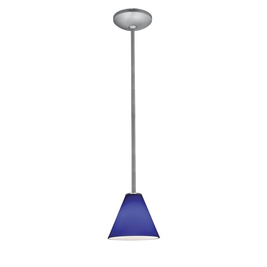 Picture of 18w Martini Glass Pendant GU-24 Spiral Fluorescent Dry Location Brushed Steel Cobalt Glass 6"Ø7" (CAN 1.25"Ø5.25")