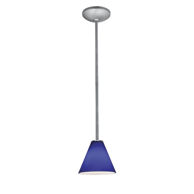 Foto para 18w Martini Glass Pendant GU-24 Spiral Fluorescent Dry Location Brushed Steel Cobalt Glass 6"Ø7" (CAN 1.25"Ø5.25")