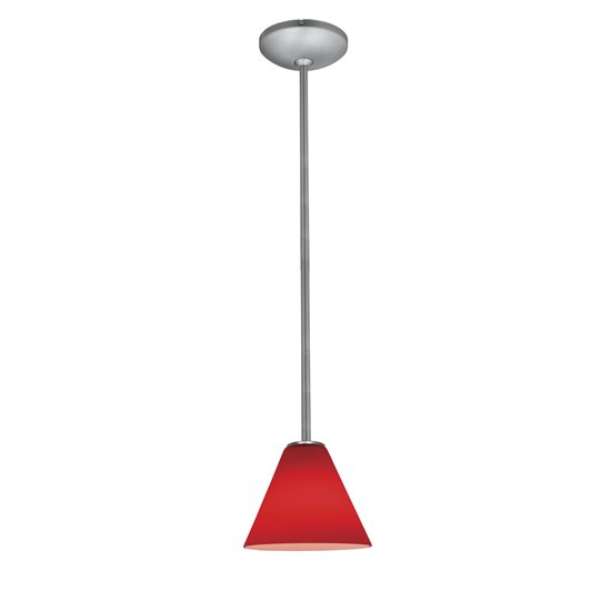 Foto para 18w Martini Glass Pendant GU-24 Spiral Fluorescent Dry Location Brushed Steel Red Glass 6"Ø7" (CAN 1.25"Ø5.25")