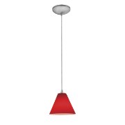 Foto para 18w Martini Glass Pendant GU-24 Spiral Fluorescent Dry Location Brushed Steel Red Glass 6"Ø7" (CAN 1.25"Ø5.25")