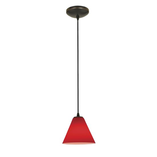 Picture of 18w Martini Glass Pendant GU-24 Spiral Fluorescent Dry Location Oil Rubbed Bronze Red Glass 6"Ø7" (CAN 1.25"Ø5.25")
