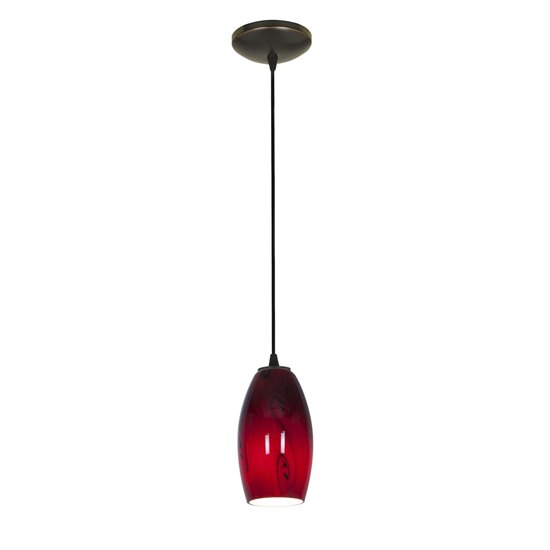Picture of 18w Merlot Glass Pendant GU-24 Spiral Fluorescent Dry Location Oil Rubbed Bronze Red Sky Glass 8"Ø3.5" (CAN 1.25"Ø5.25")