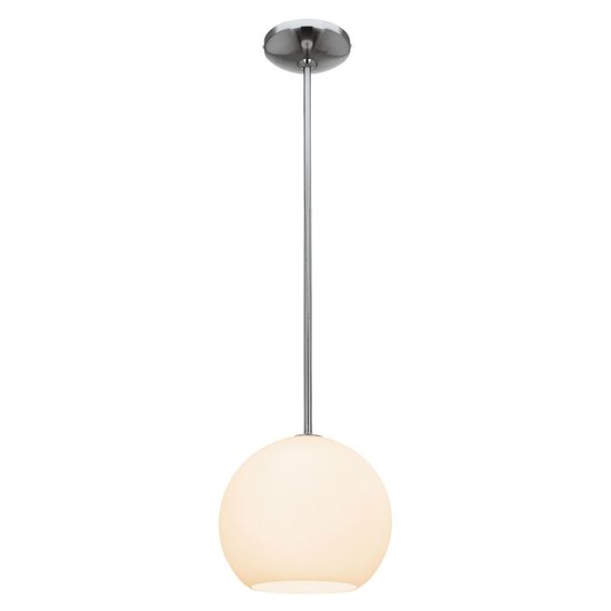 Picture of 18w Nitrogen GU-24 Spiral Fluorescent Dry Location Brushed Steel Opal Ball Pendant 8" (CAN 1.25"Ø5.25")