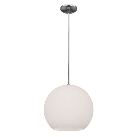 Picture of 18w Nitrogen GU-24 Spiral Fluorescent Dry Location Brushed Steel Opal Ball Pendant 12" (CAN 1.25"Ø5.25")