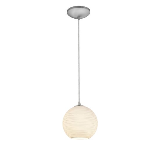 Foto para 18w S Japanese Lantern Glass Pendant GU-24 Spiral Fluorescent Dry Location Brushed Steel White Lined Glass 8"Ø8" (CAN 1.25"Ø5.25")
