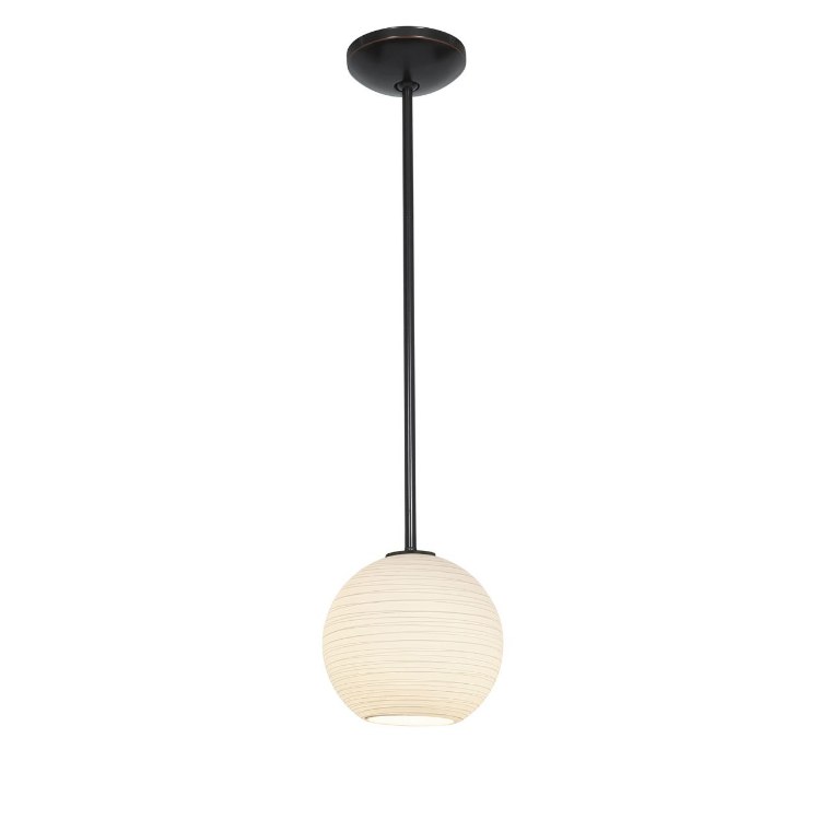 Foto para 18w S Japanese Lantern Glass Pendant GU-24 Spiral Fluorescent Dry Location Oil Rubbed Bronze White Lined Glass 8"Ø8" (CAN 1.25"Ø5.25")